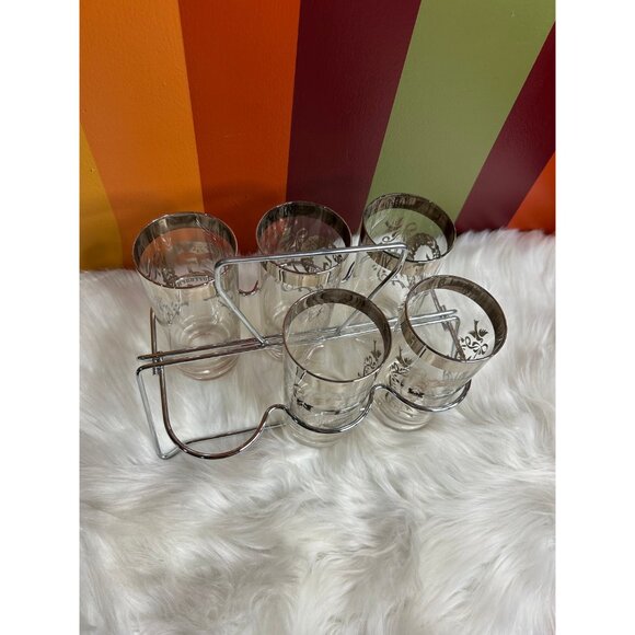 25 year anniversary Drinking Glasses with silver Caddy - 6 Glasses marriage - Picture 4 of 6